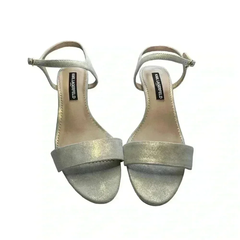 Lagerfeld Paris Women's Ankle Strap Heeled Sandal •Sparkly Gold•Size 8.5•